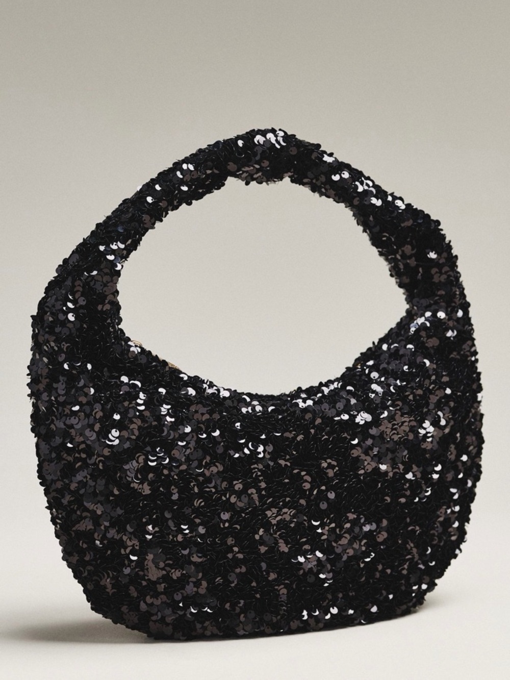 NWT new Anthropologie paillette sequin crescent bag black Shoulder purse - Picture 11 of 14